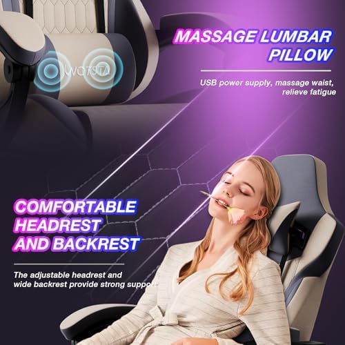 Gaming Chair with Footrest, High Back Gaming Chairs Leather Ergonomic Gamer Chair with Adjustable Headrest Lumbar Support Racing Style Video Gaming Chair for Office/Home (Grey) - Image 6