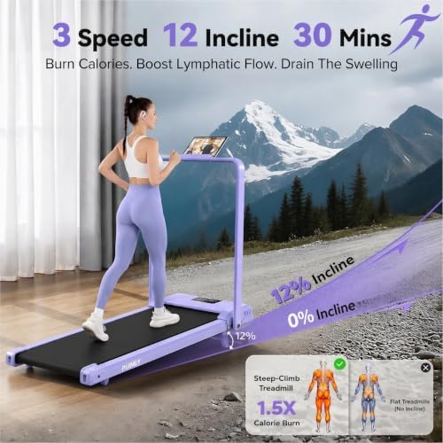 FUNMILY Upgrade Walking Pad Folding Treadmill with 12%/15% Incline & Handle Bar, 3.5HP Foldable Under Desk Compact Treadmills for Home/Office/Gym, 400+lb Capacity, Shock Absorption - Image 2