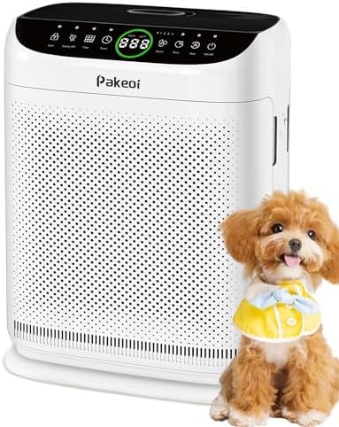 Air Purifiers for Home Large Room Up to 3000 Ft² With Double Air Intake,PAKEOI HEPA Air Purifier for Bedroom With Washable Pre-Filters, Remote Control, 15dB Sleep Mode,Air Cleaner for Pets Dust, White by PAKEOI