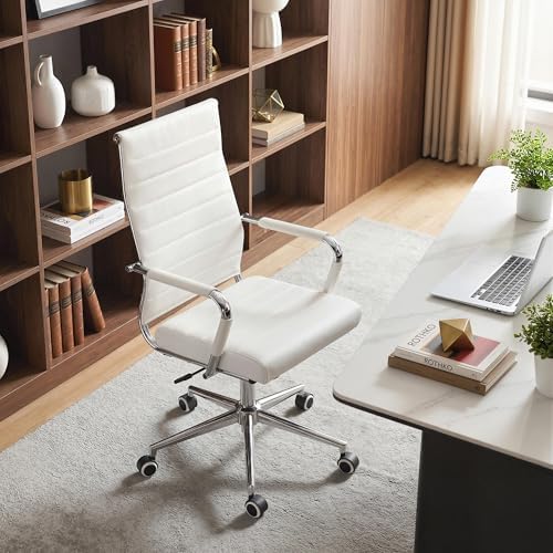 Okeysen Office Desk Chair, Ergonomic Leather Modern Conference Room Chairs, Executive Ribbed Height Adjustable Swivel Rolling Chair for Home Office Set of 10. (White) - Image 7