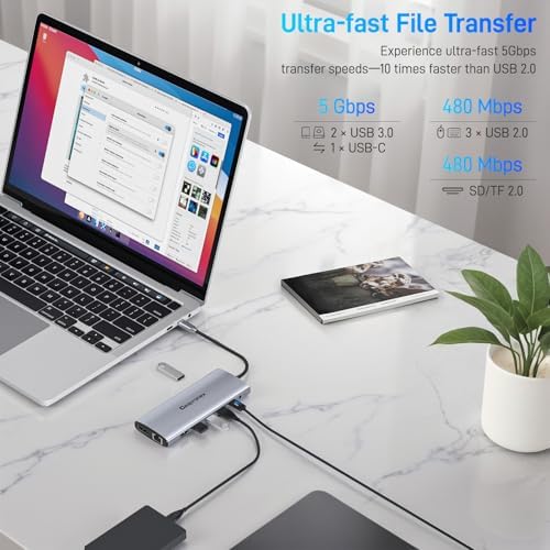 USB C Docking Station 14 in 1 with 2 HDMI 4K + DP 8K 3 Monitors Triple Display for Laptop,/MacBook Pro/Air/HP/DELL/Lenovo, USB C Hub Dongle Dock with USB 3.0, RJ45,100W PD, SD/TF, Audio/Mic - Image 4