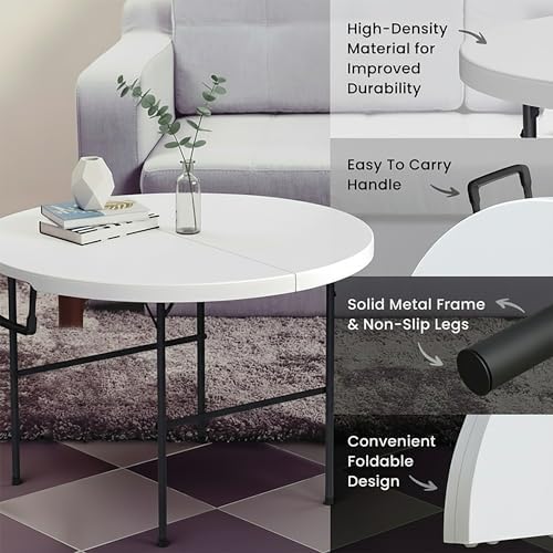 Our Modern Space 3.5 Feet Circular Round Foldable Table with Built in Handle & Steel Legs | Heavy Duty Portable | Perfect for Party, Dining, Wedding, Events, Picnic Indoor, Outdoor, Camping, Utility - Image 4