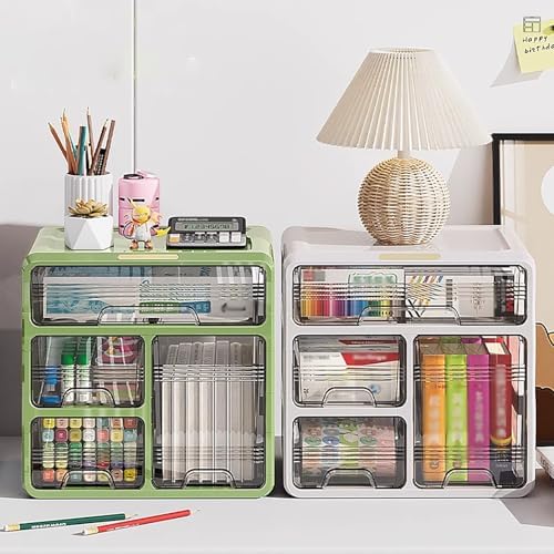 Transparent Panel Desktop Bookshelf, Polypropylene Desktop Organizer, Countertop Storage Rack Desktop Shelf, Desk Hutch Supplies Storage Shelf, Display Rack for Office, Dorm, Home(Green,44cm) - Image 7
