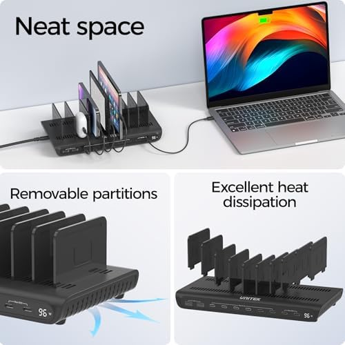 Unitek 10 Port 96W USB C Charging Station with 2X 65W PD, Fast Charger Dock - Image 5