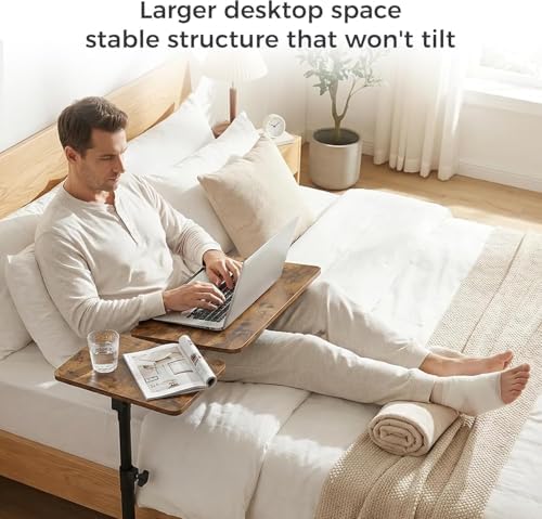 Aothia Small Standing Desk Rolling Table Adjustable Height, Laptop Mobile Stand with Wheels, Overbed Table, Portable Computer Workstation with Tiltable Desktop for Teacher Classroom Home Office, Brown - Image 5