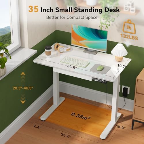 Gibbon Mounts 35” White Glass Standing Desk Height Adjustable with Drawer - Image 2