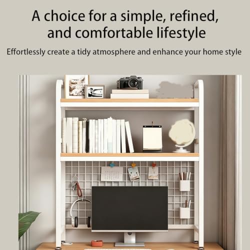 Desktop Bookshelf, 2-Tier Space Saving Design with Securely Guardrails, Walnut Board Countertop Organizer for Computer Study Table Home Office - Image 3