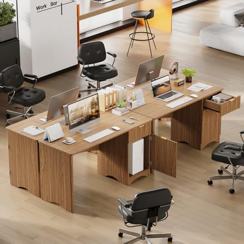 Bestier Computer Desk with Drawer, 47 inch Office Desk with Storage Cabinet, Modern Wood Desk Adjustable Shelves for Home Office Bedroom Study, Brown Oak - Image 5