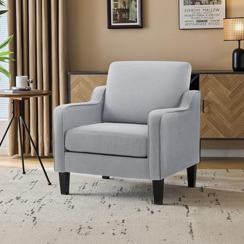 VINGLI Accent Chair, Linen Fabric Light Grey Armchair for Living Room by VINGLI