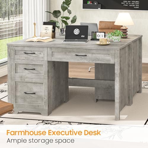 Halitaa Executive Desk with 3 Storage Drawers, Grey - Image 5