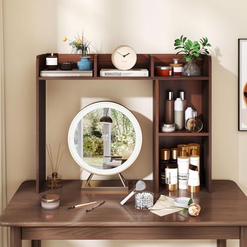 Desktop Bookshelf, 3-Tier Wood Countertop Bookcase with 5 Shelves, Desk Hutch for College Dorm, Multipurpose Desk Organizer Shelf Display Rack for Home Office, Hutch Top Only - Image 7