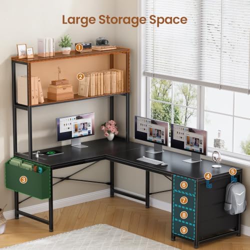 SEDETA L Shaped Gaming Desk, 51.2" Reversible Small Corner Desk with 4 Drawer, Power Outlet & LED Lights, Home Office Desk with Storage Shelves for Small Space, Black - Image 4
