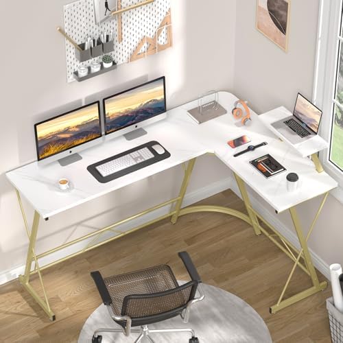 Mr IRONSTONE 63" L Shaped Gaming Desk, Corner Computer Desk, Home Office Writing Desk with Sturdy Monitor Shelf, Spacious L Shaped Desk Workstation, Easy to Assemble, Laminate Marble - Image 2