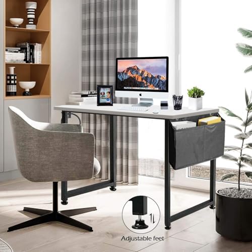 Lufeiya Computer Desk White Writing Table for Small Spaces Home Office 39 Inch Modern Study PC Desk with Storage Bag Hook, White Black - Image 6