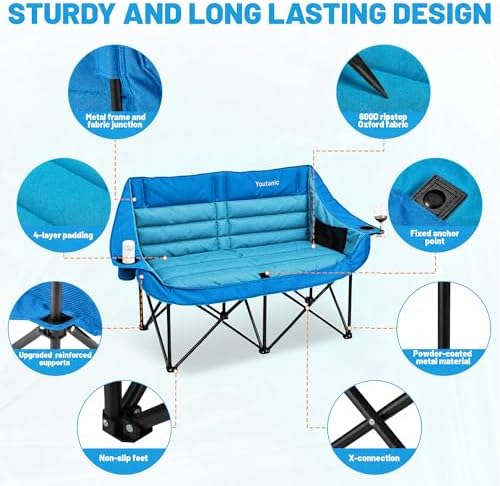Youtanic Oversized Double Camping Chair, Folding Loveseat Camping Couch - Image 5