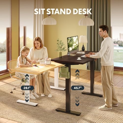 FLEXISPOT 48" x 24" Solid Bamboo Standing Desk, Walnut & Black Frame - Image 6