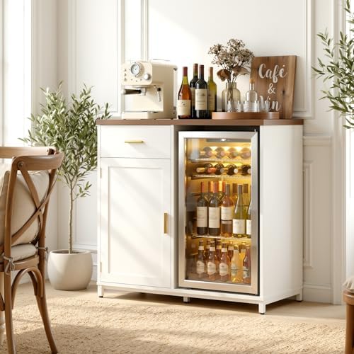 Unikito Coffee Bar Cabinet with Mini Fridge Space & Power Outlet, White - Image 3