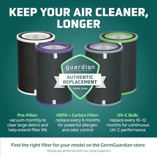 GermGuardian AirSafe+ XL Air Purifier for Bedroom and Home - UV-C - 360-Degree True HEPA Filter - Filters Pet Dander, Dust, Pollen, Smoke - Air Quality Monitor - AC3200 - Gray & White - Image 3