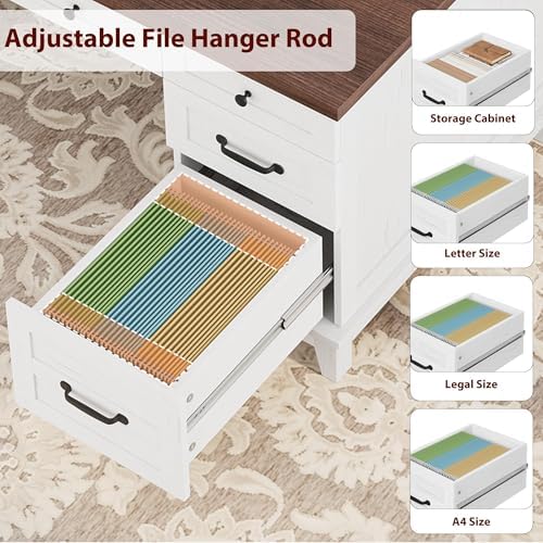 60" Farmhouse Executive Desk with File Drawers, Rustic White - Image 6