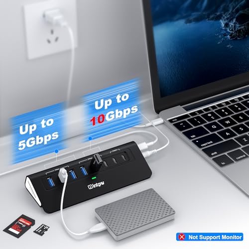 Powered USB Hub 10Gbps, intpw YH6AC Plus 10-Port USB 3.2 Hub(USB A/USB C 3.2+3 USB-A 3.0+2 PD 45W Fast Charging Ports+SD/TF Card Reader), 65W Power Adapter,Aluminum USB HUB for PC/Laptop,iPhone 17/16 - Image 3
