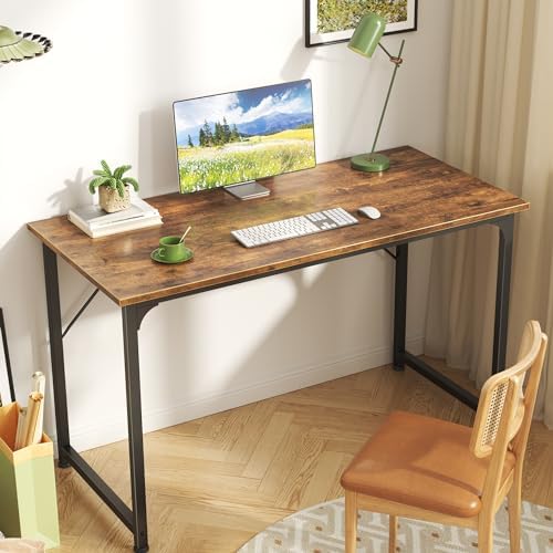Huuger Computer Desk, 40 Inch Office Desk, Gaming Desk with Storage, Writing Desk Work Desk for Home Office, Study, Modern Simple Desk, Large Legroom, Metal Frame, Rustic Brown - Image 2