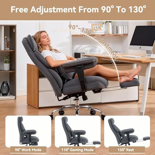 Efomao Executive Office Chair, Bluegrey Fabric Big and Tall Desk Chair - Image 4