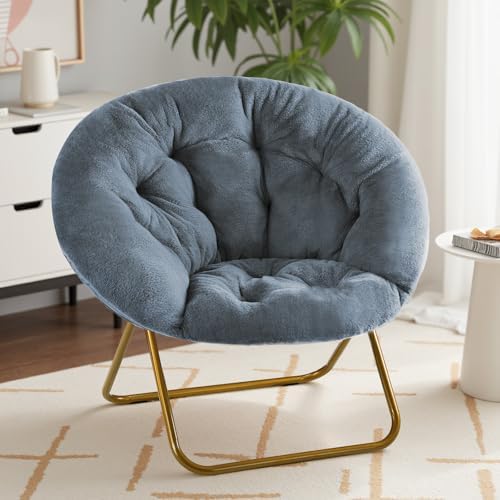 Sweetcrispy Saucer Chairs, Comfy Folding Cozy Faux Fur Living Room Reading Lounge Chair with Soft Thick Padded Seat & Metal Frame Modern Style Bedroom Dorm for Kids Adults, X-Large - Classic Gray by Sweetcrispy