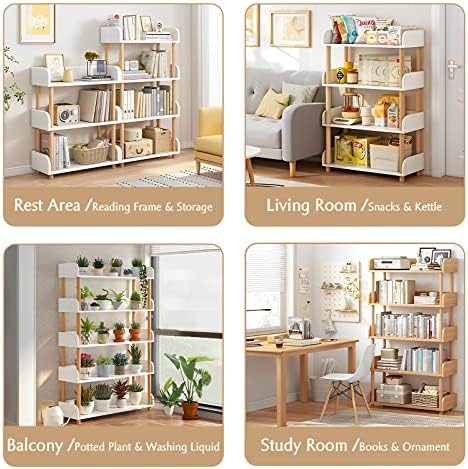 OSCHF 4-Tier Wooden Open Bookcase, Warm White - Image 3
