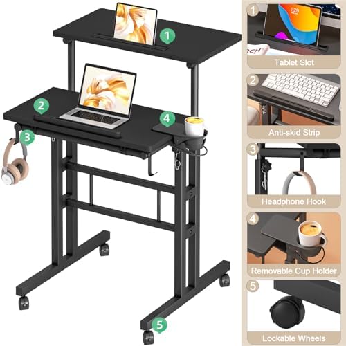 Klvied Mobile Standing Desk, Adjustable, Black - Image 4