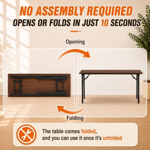 Folding Table Computer Desk - 55.1" No Assembly Folding Desk Design and Foldable Office Desk, Small Desk for Bedroom, Compact Storage Portable Use for Dorm and RV Small Space, Dark Walnut - Image 4