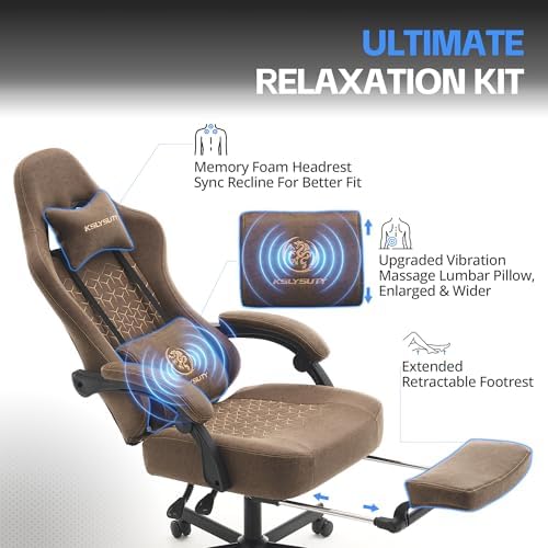 Desk Computer Gaming Chair - Ergonomic Game Office Chair with Extended Footrest and Massage Lumbar Support, Home Gamer Video Game Chairs with Spring Cushion for Adults (Pro Brown Leather) - Image 6