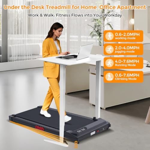 KASSADIN Electric Walking Pad Treadmill with Handle Bar Incline for Home, Portable Walking Pad Treadmill with Handles for Home Small, 3.0HP Mini Under Desk Treadmill for Exercising, 0.6-7.6MPH, 350LB - Image 4