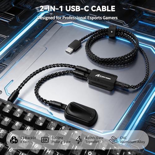 ATTACK SHARK C07 PRO Custom Braided USB-A to Dual Type-C Cable-Black - Image 2