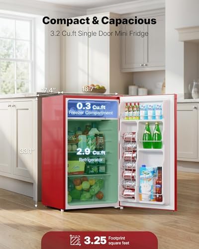 Upstreman 3.2 Cu.Ft Mini Fridge with Freezer, Red-BR321 - Image 2