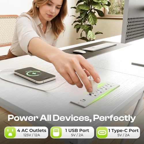 PRAISUN 70 x 24 Inch Computer Desk with Power Outlets & USB-C, White - Image 4
