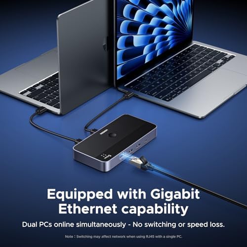 UGREEN USB 3.0 Switch for 2 PCs Simultaneous Internet Access & Sharing USB Devices, USB Switcher Sharing Keyboard and Mouse, Built-in Gigabit Ethernet Adapter, Includes 2 USB Cables & Controller - Image 2