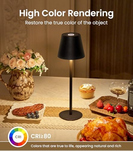Cordless Table Lamp, Portable Battery Operated Lamp with 3 Color Temps and Stepless Dimming, Rechargeable Table Lamp for Dinner, Desk, Cafe, Outdoor (Black) - Image 4