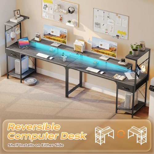 PRAISUN 55.1 Inch Gaming Desk with LED Lights & Power Outlets - Image 4