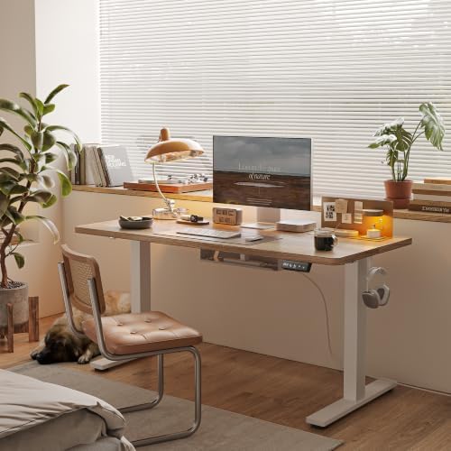 TIQLAB Electric Standing Desk with Cable Tray, 55'' x 24'', Maple - Image 2