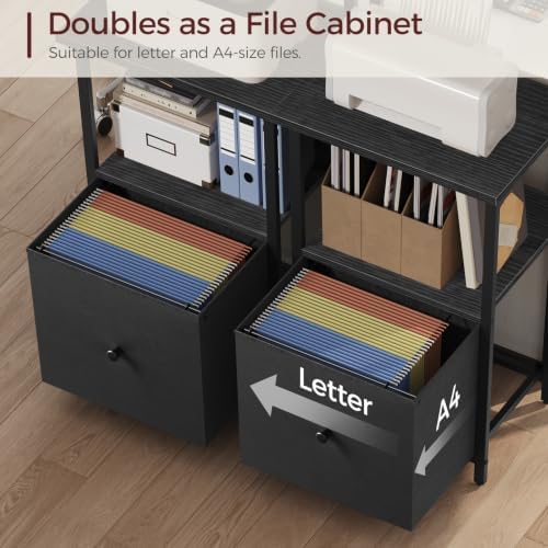 MAHANCRIS Printer Table with Storage, Home Printer Stand with File Cabinet, Fits A4/Letter Size Files, Printer Cabinet with Large Tabletop, Display Shelf, for Home Office, Black PTBK3501 - Image 6