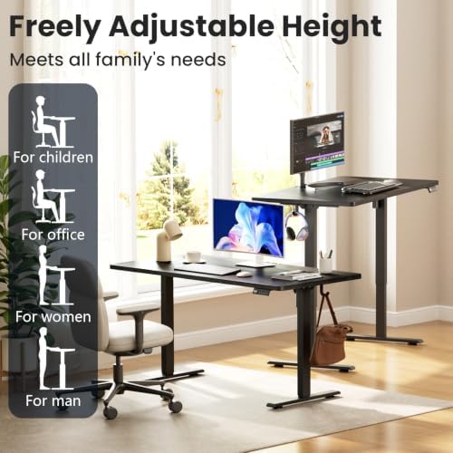 55x28 inch Electric Standing Desk, Adjustable Height Desk, Black - Image 3