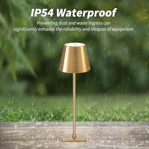 Mr. White Outdoor Waterproof Cordless Wireless Rechargeable Portable Top Touch Battery Operated Powered LED Table Lamp Desk Lamp Lights for Restaurant Kitchen Patio Dinner Dining (Gold) - Image 5