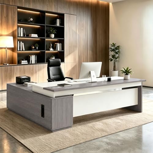 L Shaped Executive Desk with Drawers, Large Wood Workstation, Modern Executive Office Furniture for Home Office and Business Workspace, Multiple Sizes & Colors by Unknown