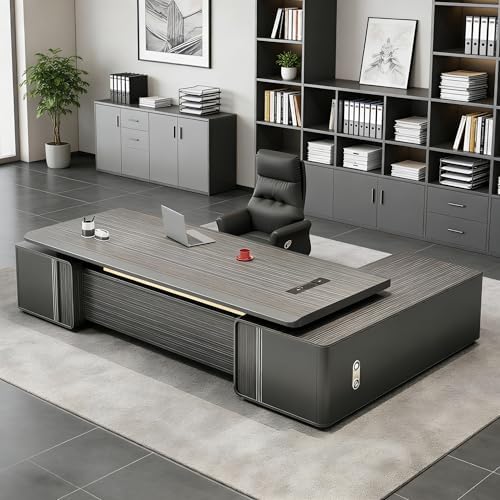 Modern L Shaped Executive Desk with Drawers & Storage, Executive Office Desk Computer Table with Aluminum Alloy Inlaid Curved Surface, Management Workstation for Home or Office(G-Left, L3.2M/126IN) by Unknown