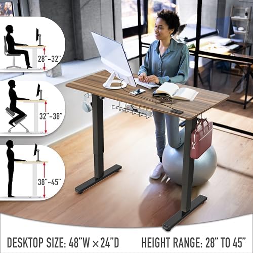 SHW 48-Inch Electric Height Adjustable Standing Desk w/Drawer, Walnut - Image 6