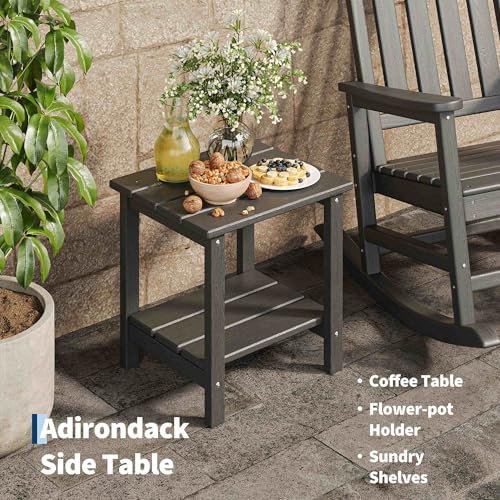 HDPE Rocking Chair Outdoor Set of 2 with Side Table, High Back Rocker - Image 4