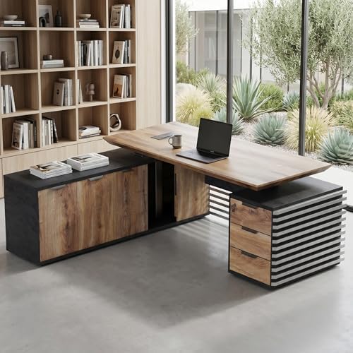86.6" Executive Standing Desk with Locking Drawers and Charging Station - Image 4