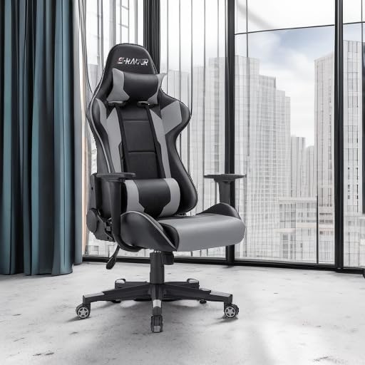 Homall Gaming Chair, Office Chair High Back Computer Chair Leather Desk Chair Racing Executive Ergonomic Adjustable Swivel Task Chair with Headrest and Lumbar Support (Grey) - Image 6