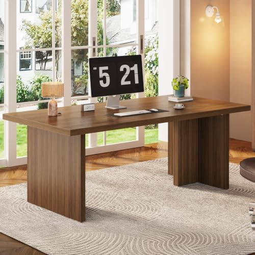 RALGEND 70.9" Executive Desk, Computer Office Desk with Large Tabletop and Sturdy Pedestal Legs,Long Wooden Conference Meeting Room Table for Home Office, Walnut - Image 4