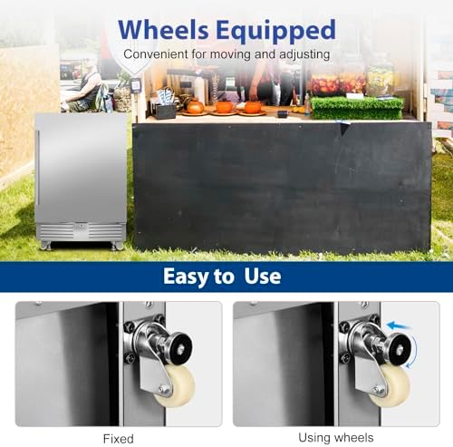 FoMup 24" Undercounter Outdoor Beverage Fridge, Stainless Steel with Wheels - Image 3